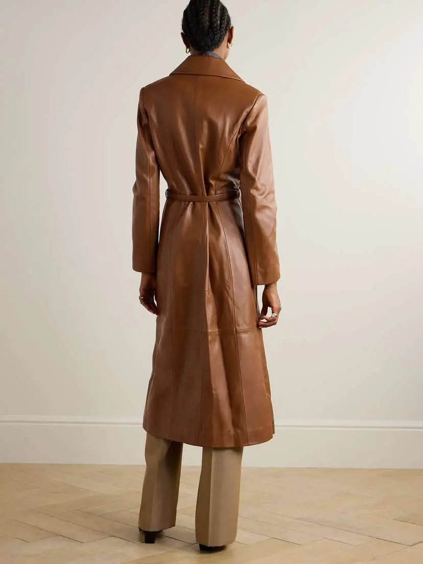 Nour Hammour Tamara Belted Paneled Leather Coat | Thumbnail 4