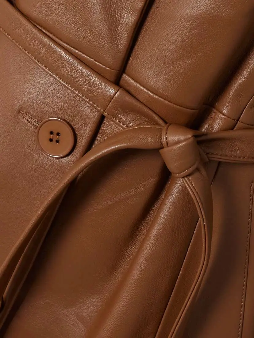 Nour Hammour Tamara Belted Paneled Leather Coat | Thumbnail 5