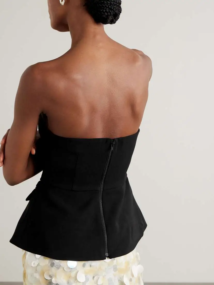 Self-Portrait Strapless Embellished Crepe Peplum Bustier Top | Thumbnail 4