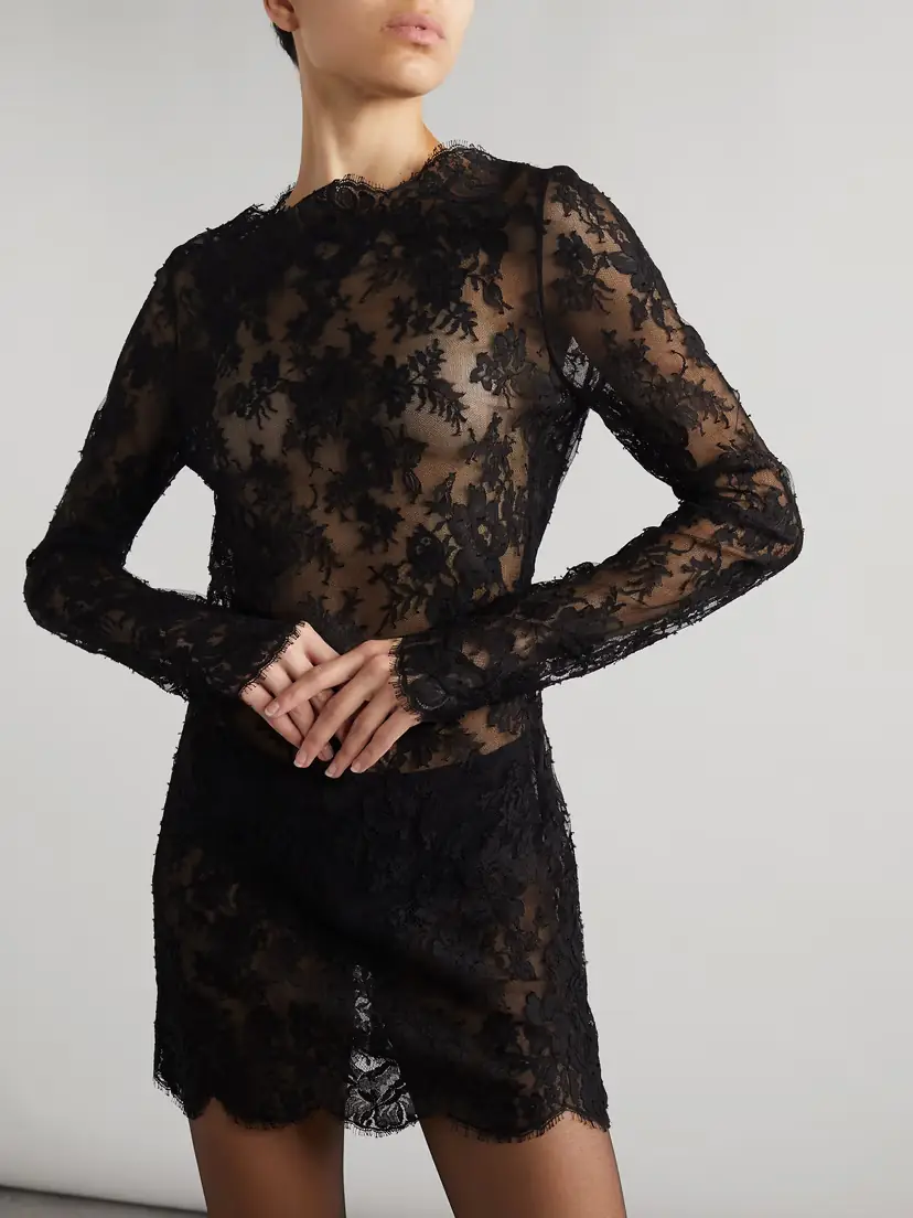 Saint Laurent Scalloped Cotton-blend Lace Mini Dress | Thumbnail 3 Saint Laurent Scalloped Cotton-blend Lace Mini Dress | Thumbnail 3