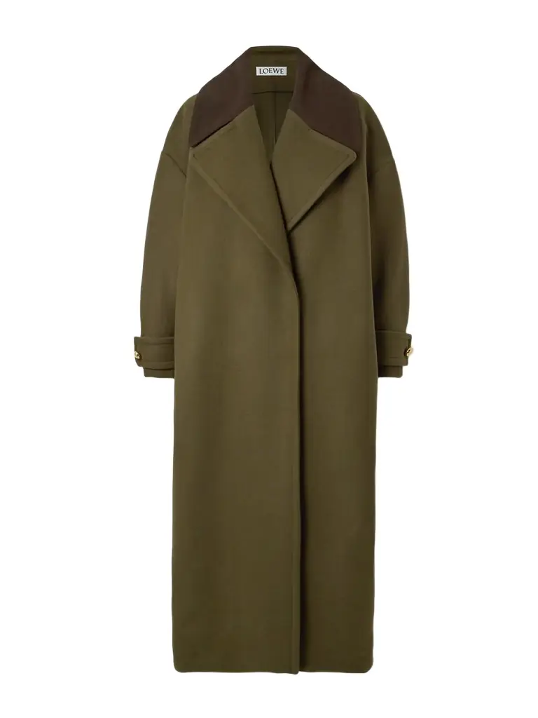 Pebble Cotton Corduroy-trimmed Wool Coat