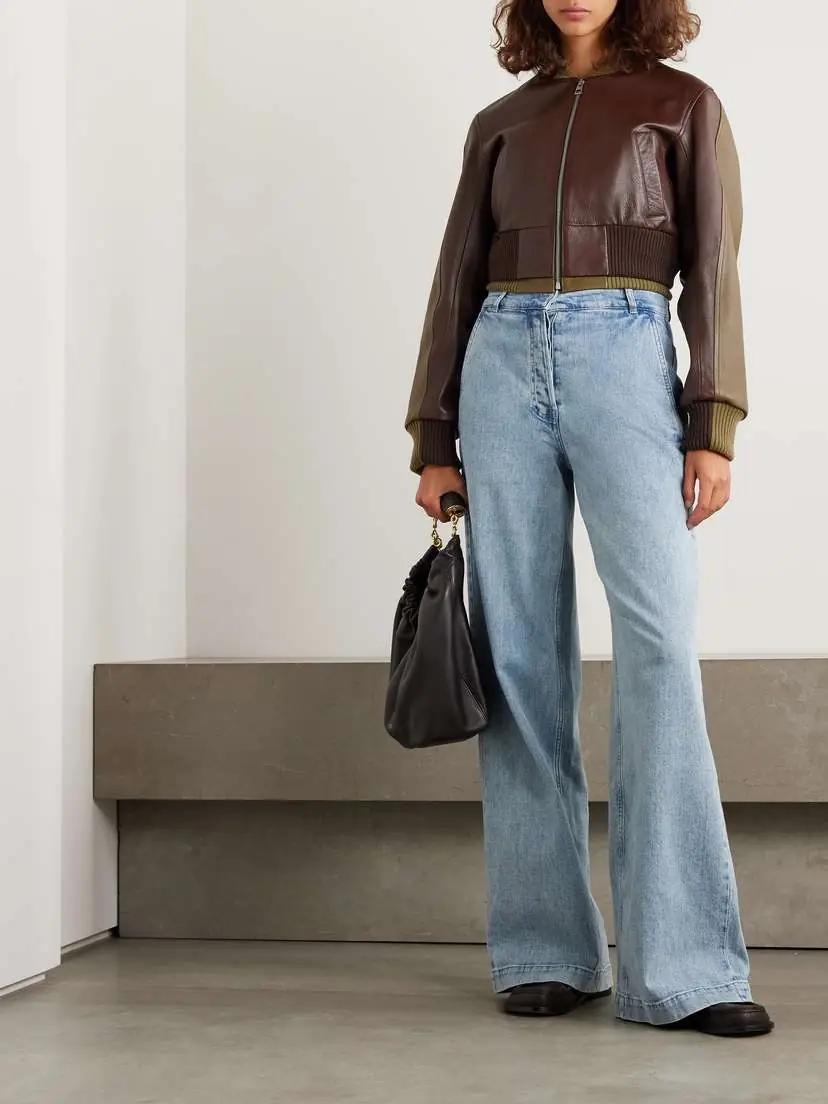 Loewe Cropped Layered Two-tone Leather Bomber Jacket | Thumbnail 2 Loewe Cropped Layered Two-tone Leather Bomber Jacket | Thumbnail 2