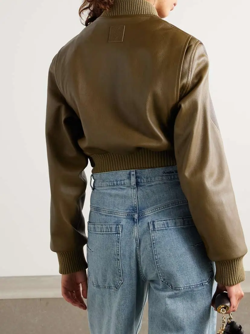 Loewe Cropped Layered Two-tone Leather Bomber Jacket | Thumbnail 3 Loewe Cropped Layered Two-tone Leather Bomber Jacket | Thumbnail 3