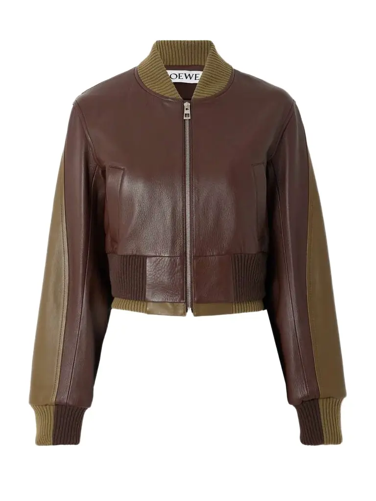 Loewe Cropped Layered Two-tone Leather Bomber Jacket | Thumbnail 1 Loewe Cropped Layered Two-tone Leather Bomber Jacket | Thumbnail 1