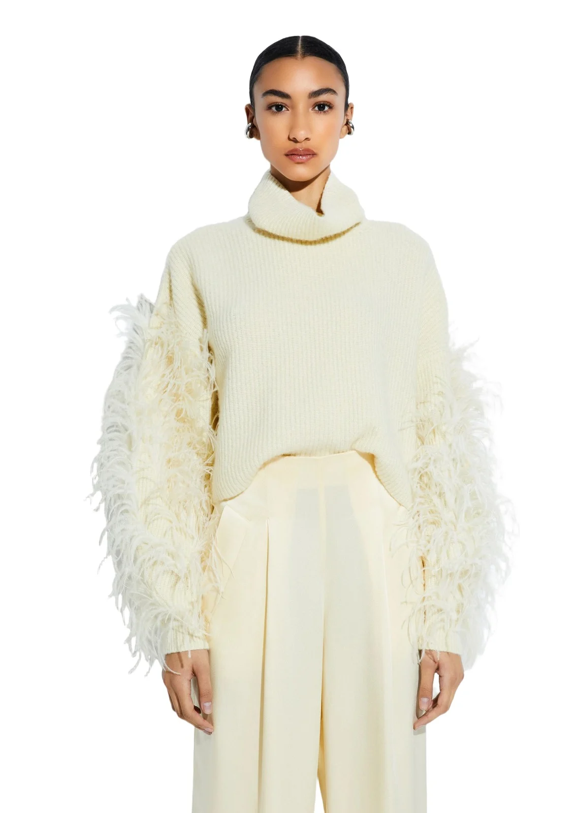 Lapointe Cashmere Turtleneck Sweater With Feathers