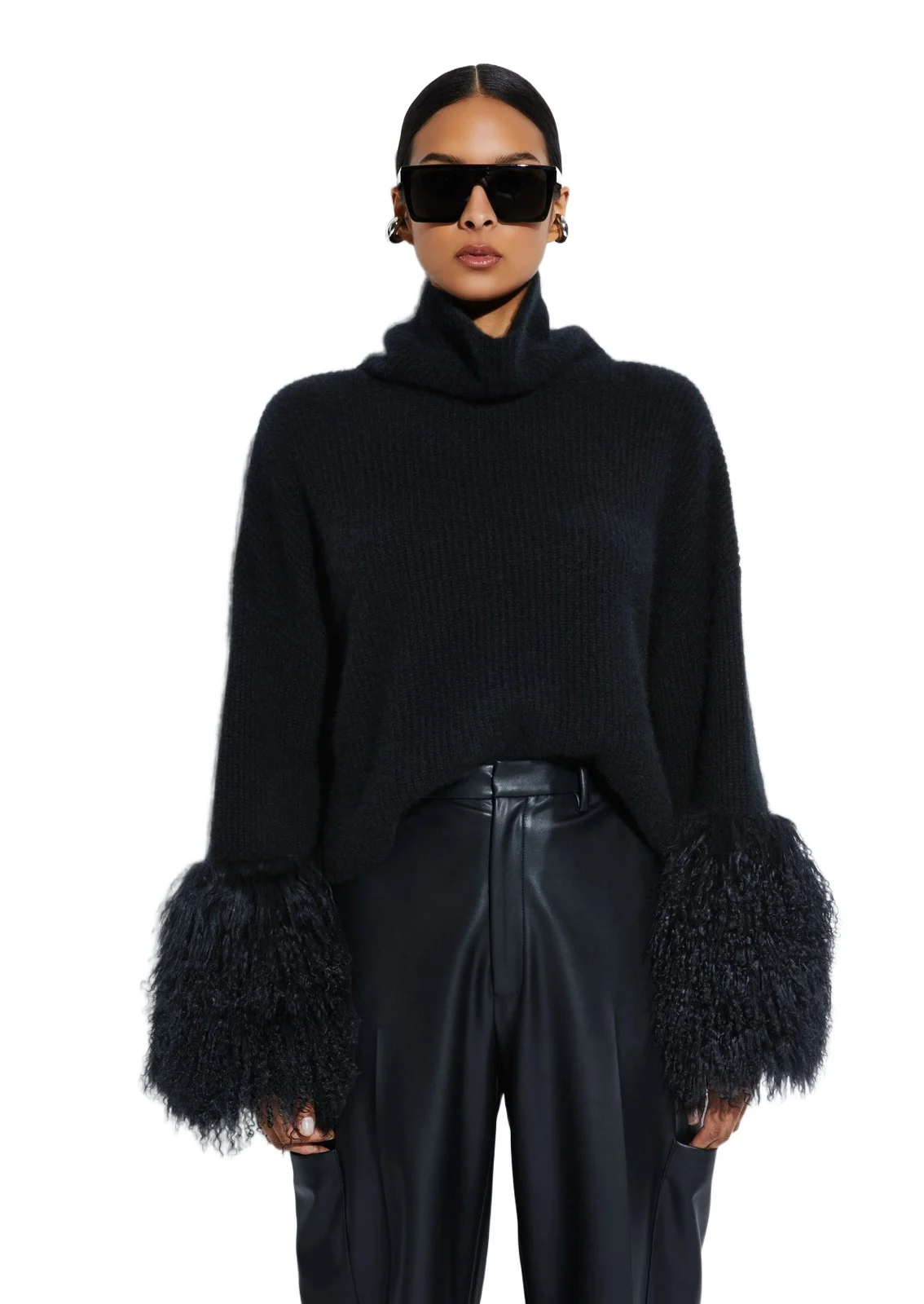 Cashmere Turtleneck Sweater With Shearling Cashmere Turtleneck Sweater With Shearling
