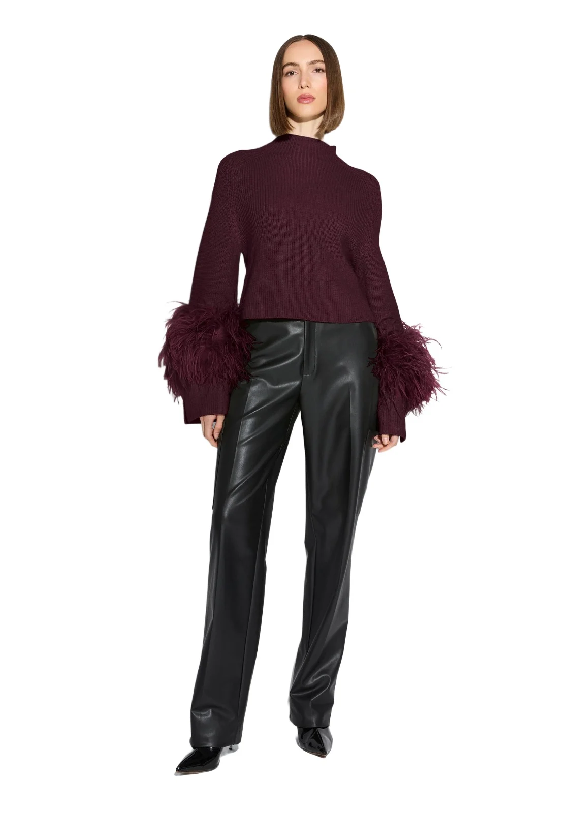 Lapointe Merino Mock Neck Sweater With Feathers