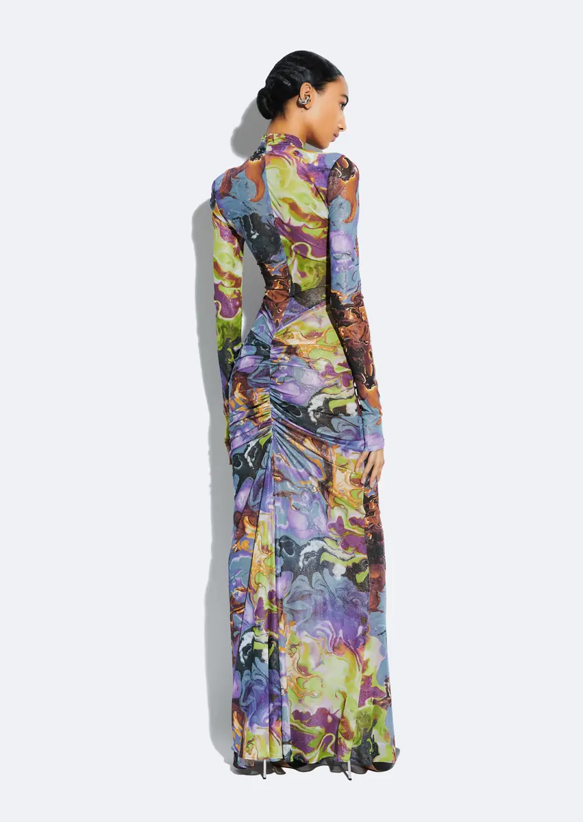 Lapointe Printed Mesh Halter Ruched Gown | Thumbnail 2