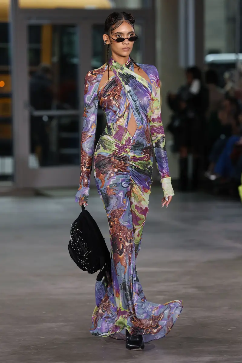 Lapointe Printed Mesh Halter Ruched Gown | Thumbnail 4