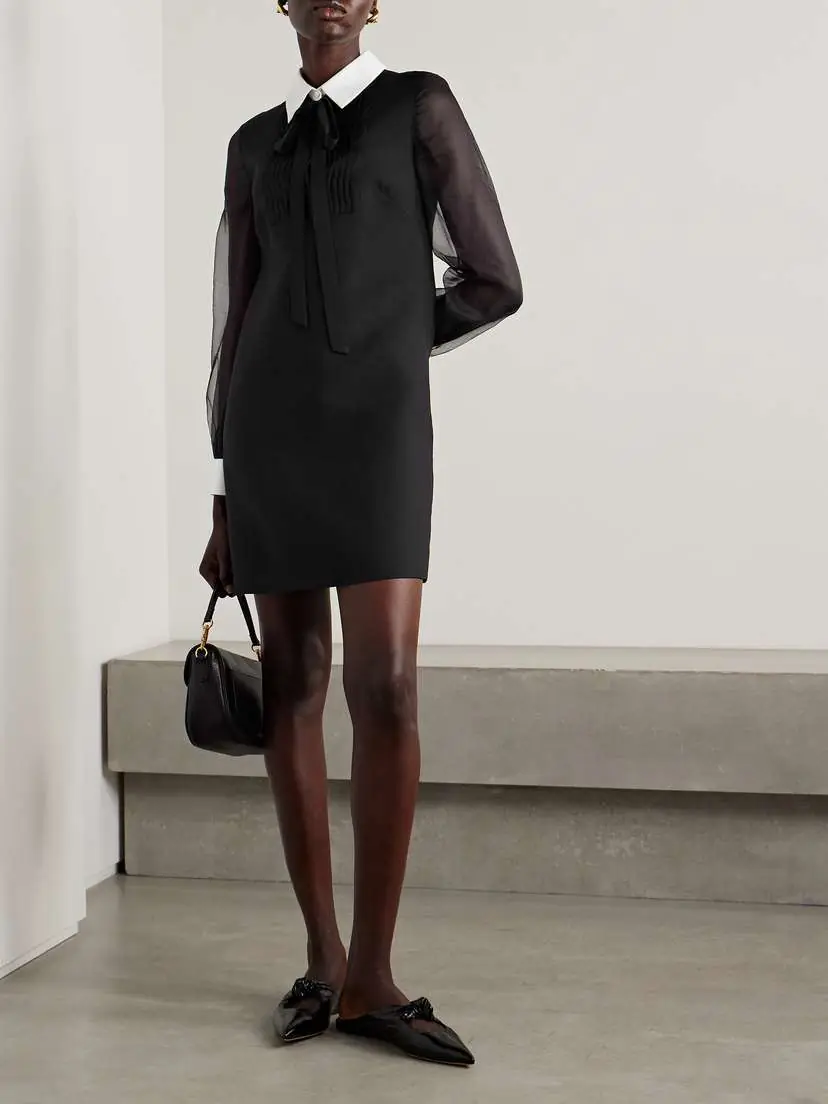 Valentino Garavani Organza-trimmed Wool And Silk-blend Crepe Mini Dress | Thumbnail 2 Valentino Garavani Organza-trimmed Wool And Silk-blend Crepe Mini Dress | Thumbnail 2