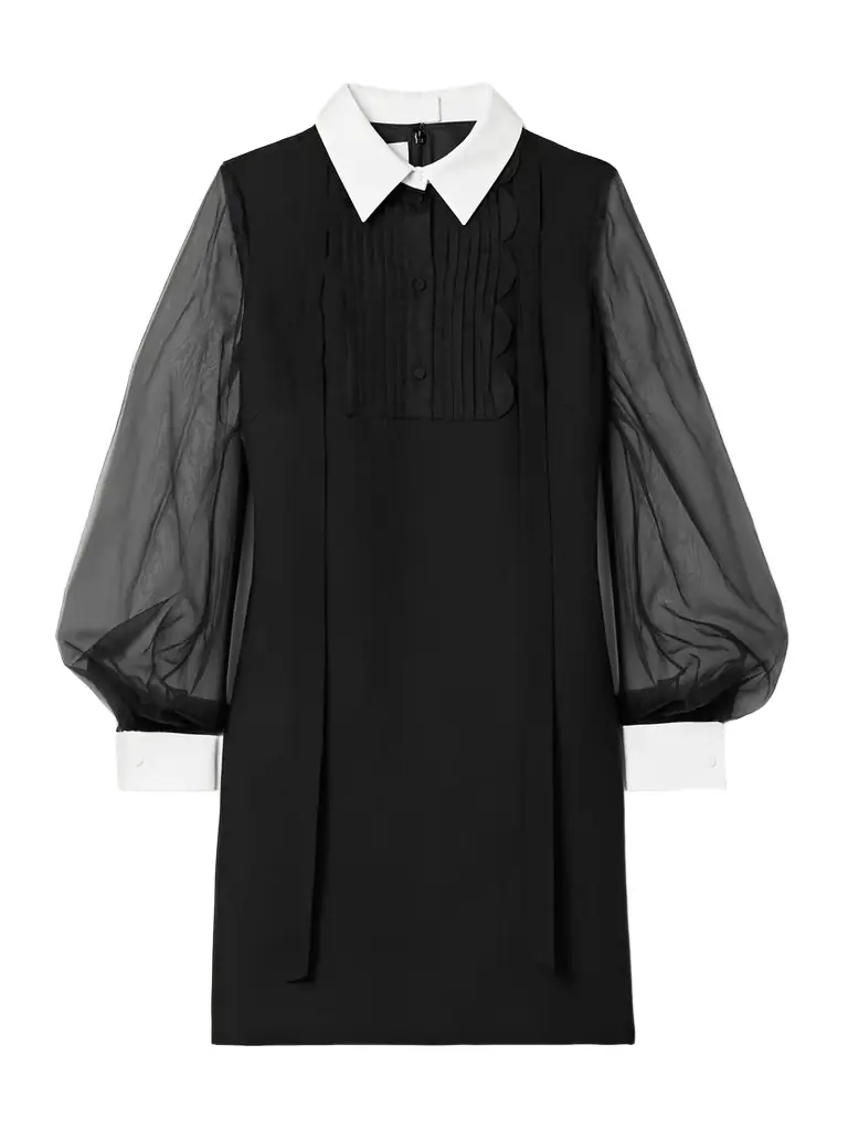Organza-trimmed Wool And Silk-blend Crepe Mini Dress