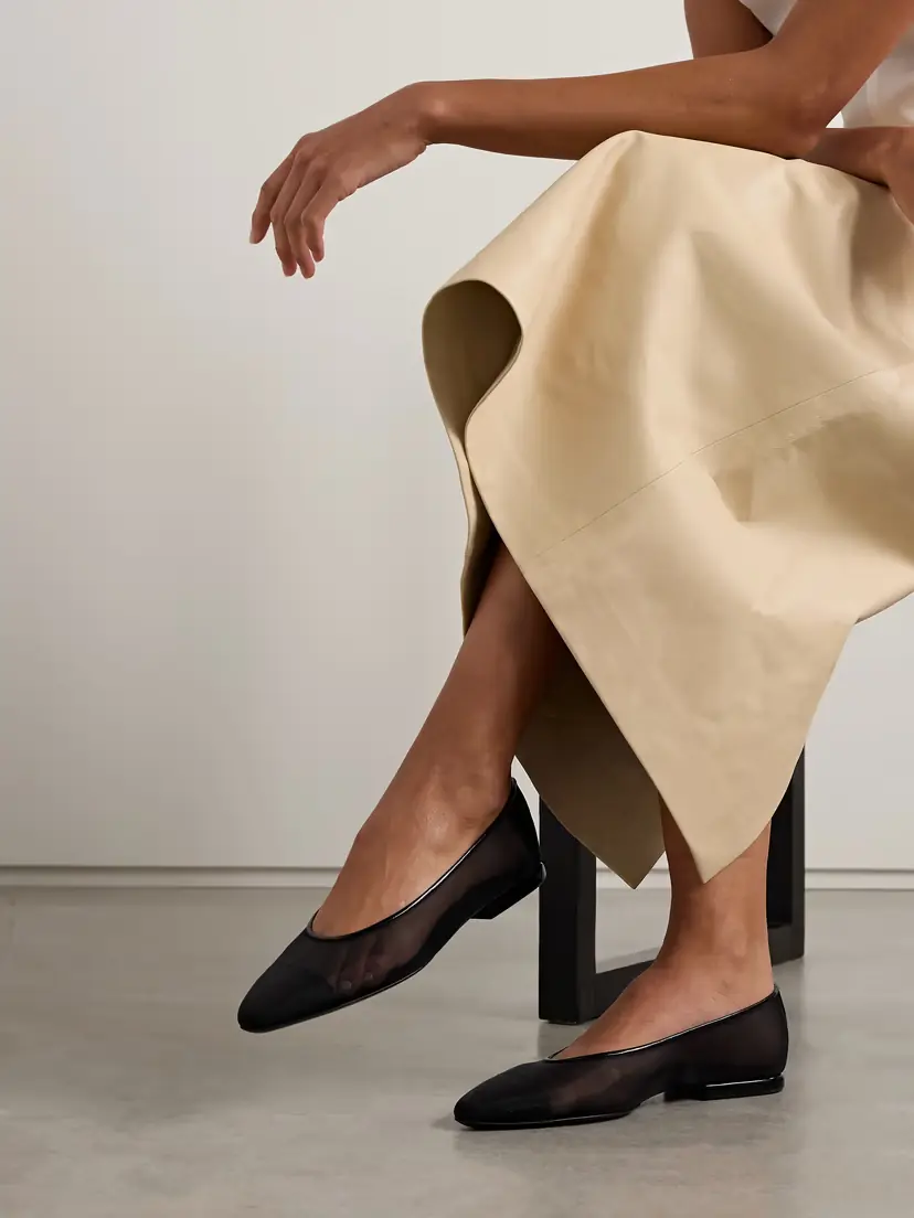 Loro Piana Primula Leather-trimmed Mesh Point-toe Flats | Thumbnail 2
