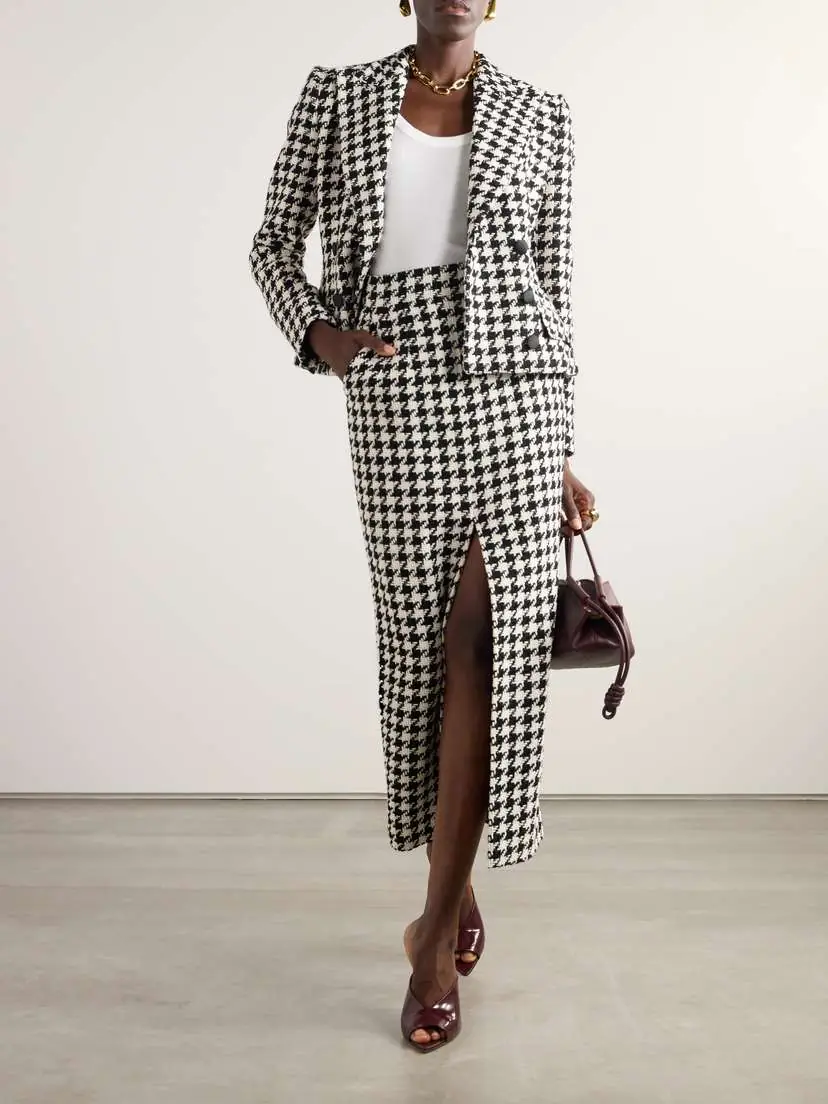 Dolce & Gabbana Houndstooth Wool And Cotton-blend Tweed Midi Skirt | Thumbnail 2 Dolce & Gabbana Houndstooth Wool And Cotton-blend Tweed Midi Skirt | Thumbnail 2