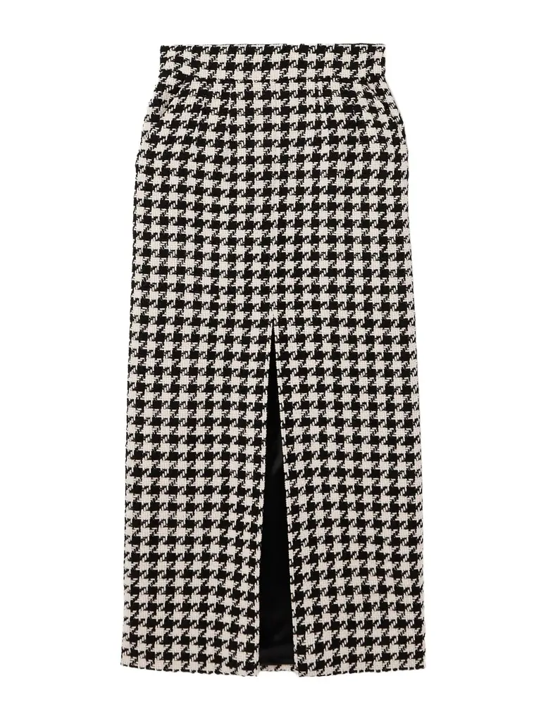 Houndstooth Wool And Cotton-blend Tweed Midi Skirt