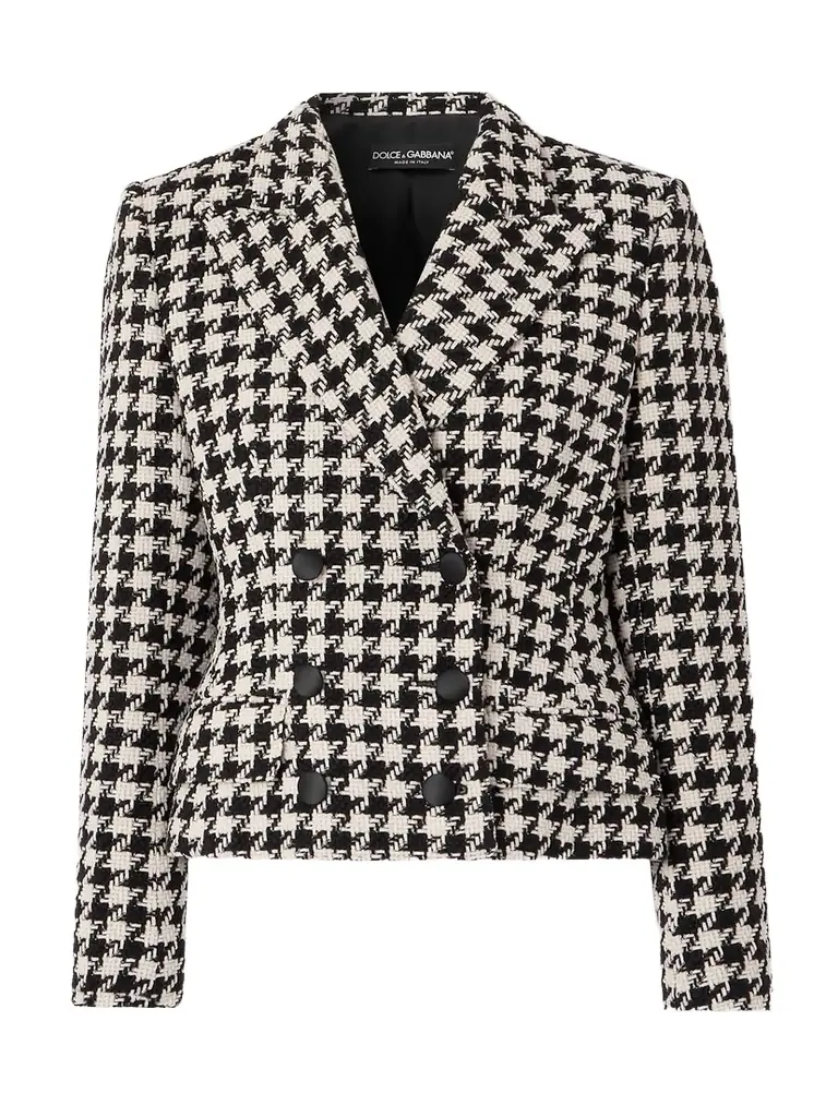 Double-breasted Houndstooth Wool And Cotton-blend Tweed Blazer