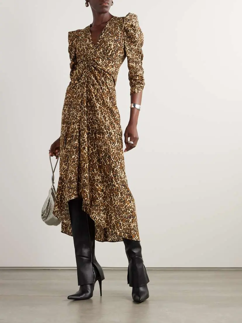 Isabel Marant Albini Gathered Leopard-print Silk-blend Midi Dress | Thumbnail 2 Isabel Marant Albini Gathered Leopard-print Silk-blend Midi Dress | Thumbnail 2