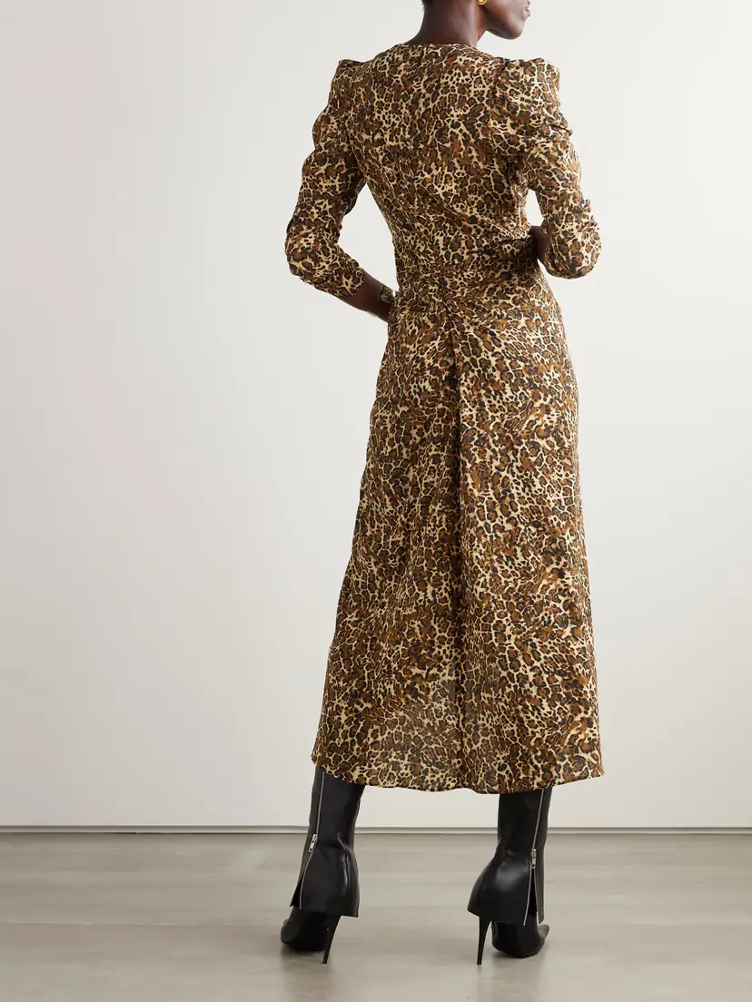 Isabel Marant Albini Gathered Leopard-print Silk-blend Midi Dress | Thumbnail 3 Isabel Marant Albini Gathered Leopard-print Silk-blend Midi Dress | Thumbnail 3