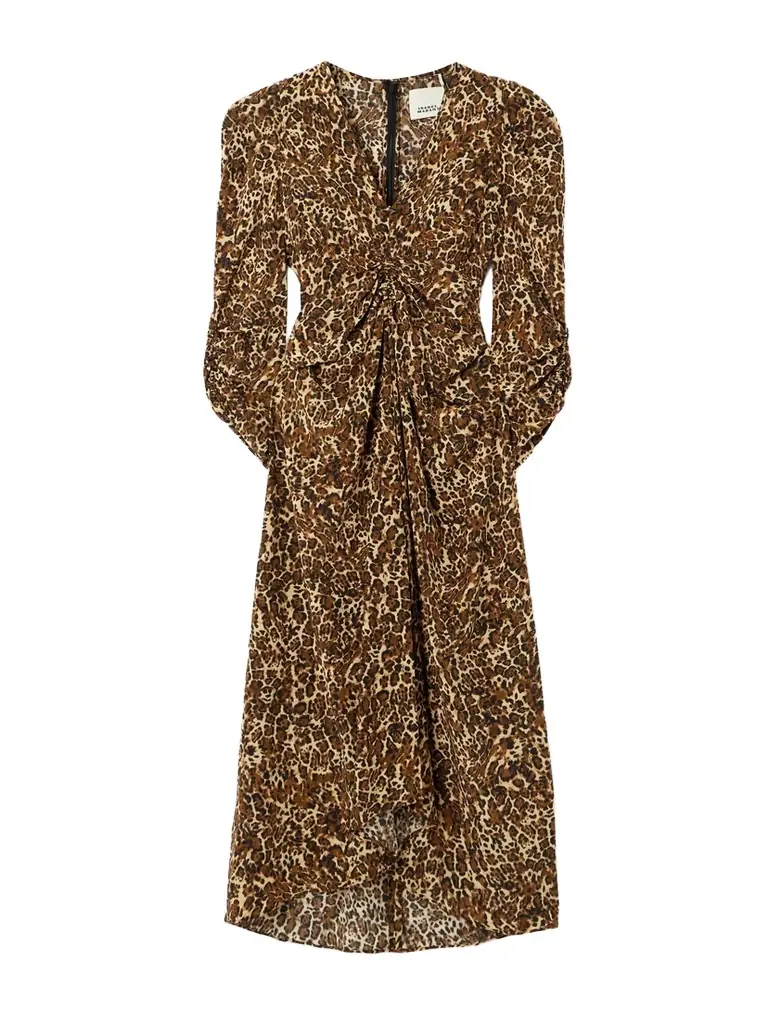 Albini Gathered Leopard-print Silk-blend Midi Dress