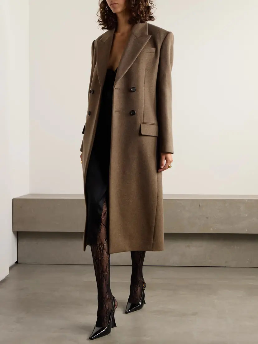 Saint Laurent Double-breasted Brushed Wool And Cashmere-blend Coat | Thumbnail 2 Saint Laurent Double-breasted Brushed Wool And Cashmere-blend Coat | Thumbnail 2