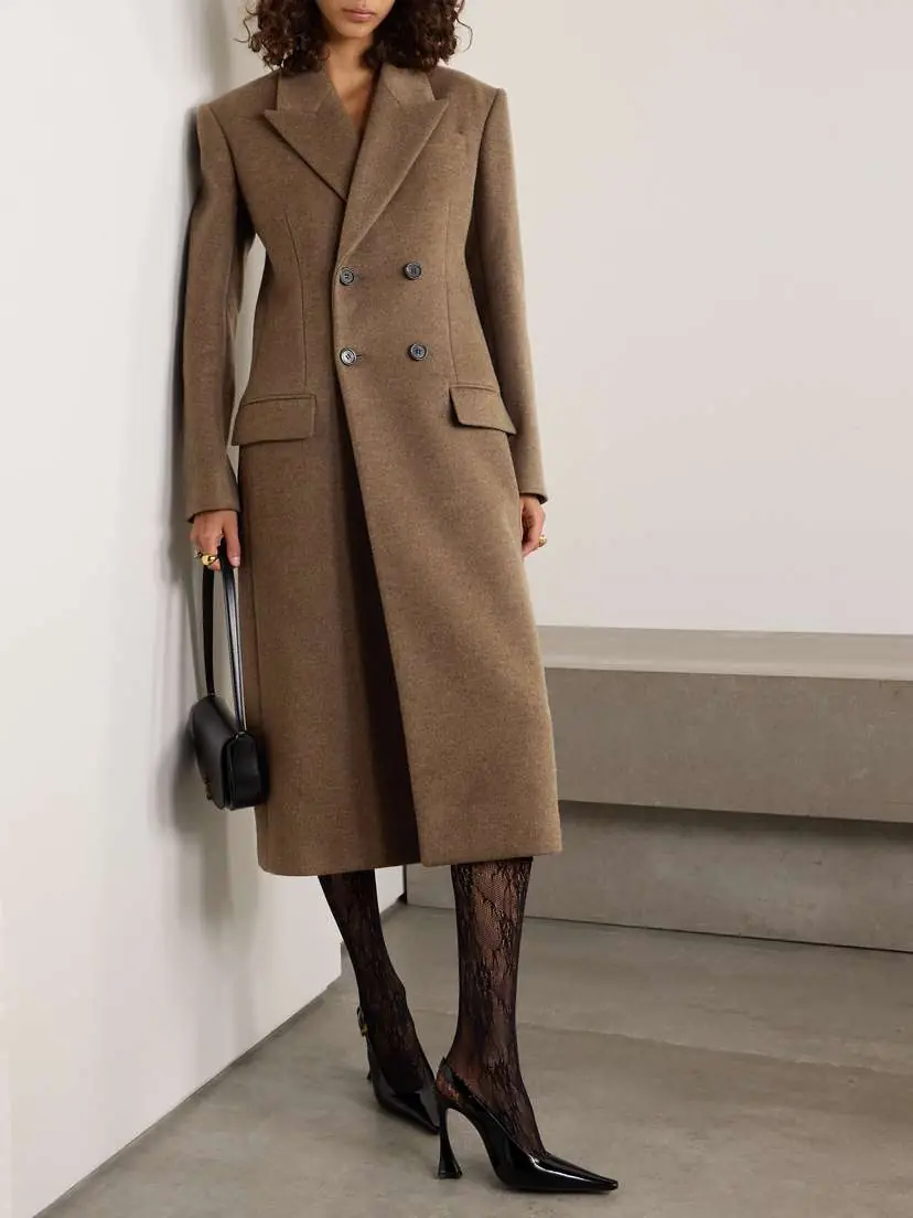Saint Laurent Double-breasted Brushed Wool And Cashmere-blend Coat | Thumbnail 3 Saint Laurent Double-breasted Brushed Wool And Cashmere-blend Coat | Thumbnail 3