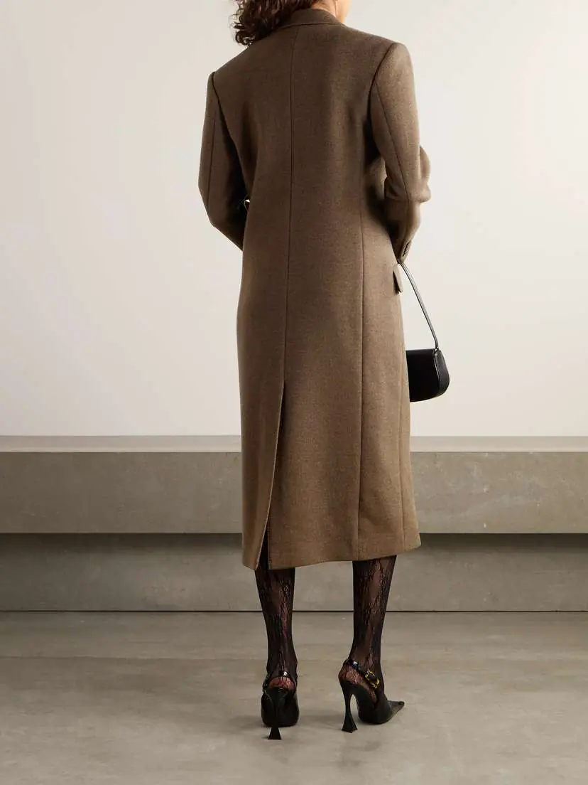 Saint Laurent Double-breasted Brushed Wool And Cashmere-blend Coat | Thumbnail 4 Saint Laurent Double-breasted Brushed Wool And Cashmere-blend Coat | Thumbnail 4