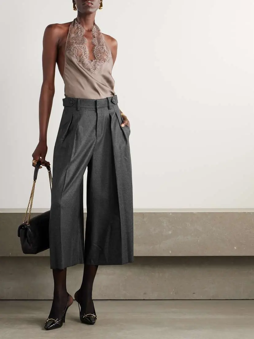 Saint Laurent Flared Pleated Cashmere Shorts | Thumbnail 2 Saint Laurent Flared Pleated Cashmere Shorts | Thumbnail 2