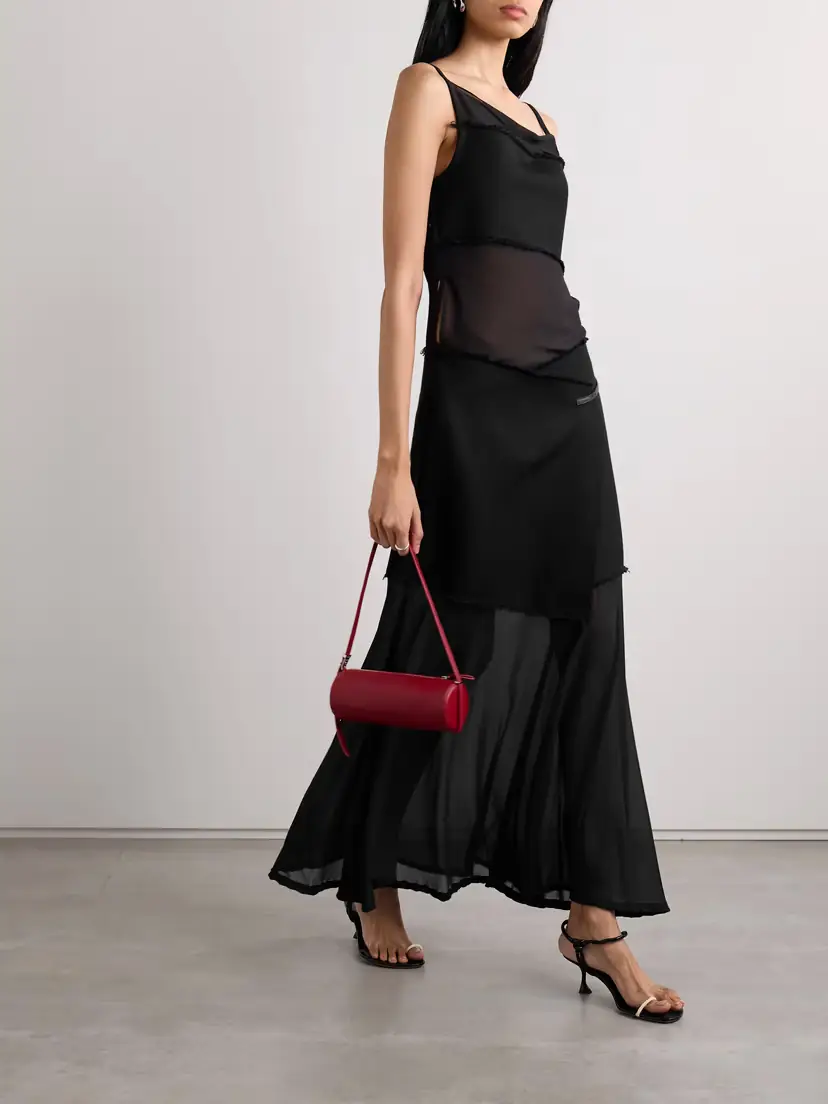 Proenza Schouler Dani Paneled Faux Leather-trimmed Chiffon And Frayed Jersey Maxi Wrap Dress | Thumbnail 2 Proenza Schouler Dani Paneled Faux Leather-trimmed Chiffon And Frayed Jersey Maxi Wrap Dress | Thumbnail 2