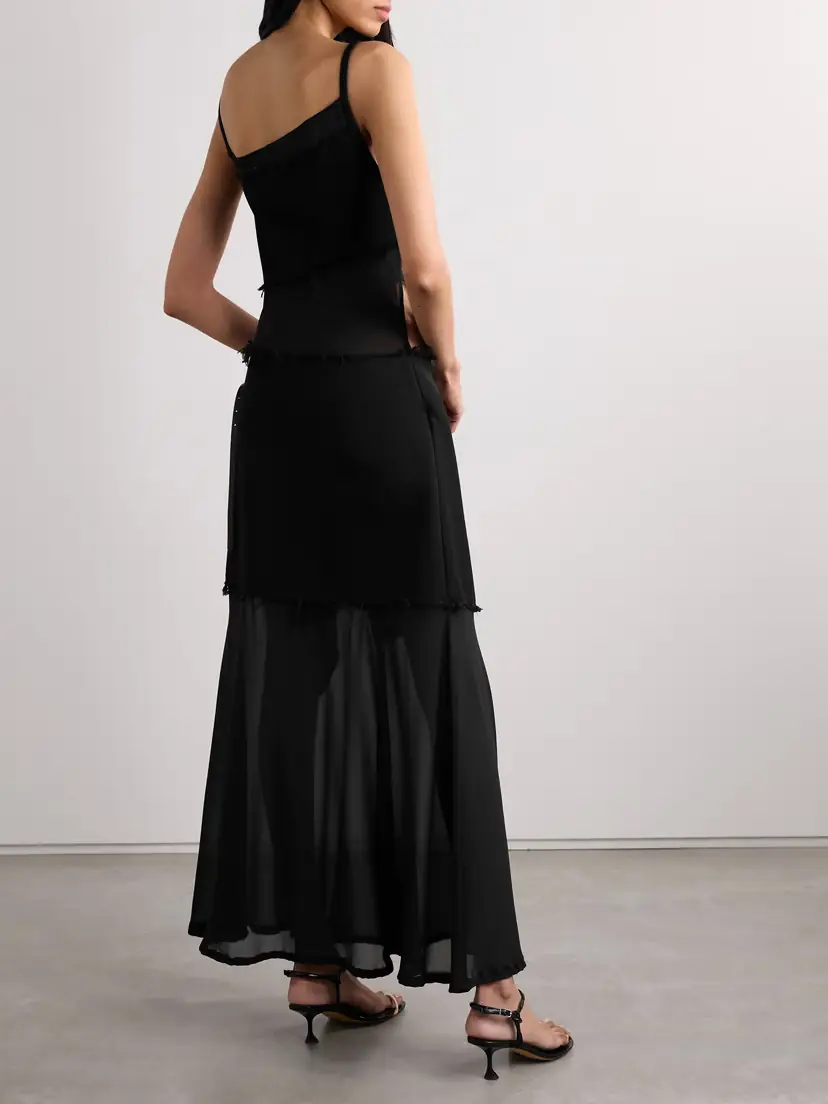 Proenza Schouler Dani Paneled Faux Leather-trimmed Chiffon And Frayed Jersey Maxi Wrap Dress | Thumbnail 3 Proenza Schouler Dani Paneled Faux Leather-trimmed Chiffon And Frayed Jersey Maxi Wrap Dress | Thumbnail 3