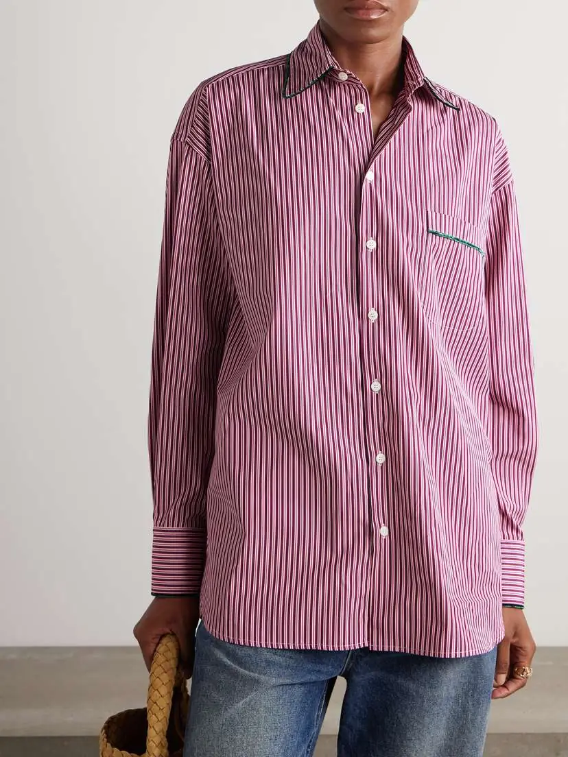 Etro Velvet-trimmed Striped Cotton-poplin Shirt | Thumbnail 3 Etro Velvet-trimmed Striped Cotton-poplin Shirt | Thumbnail 3