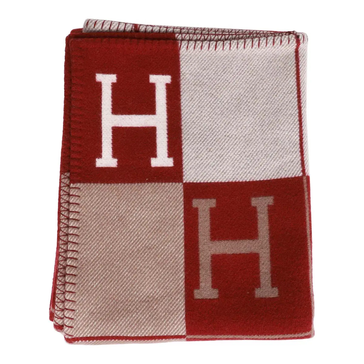 HERMÈS Hermes "Classic Avalon" Ecru and Rouge Blanket | Image 1 HERMÈS Hermes "Classic Avalon" Ecru and Rouge Blanket | Image 1