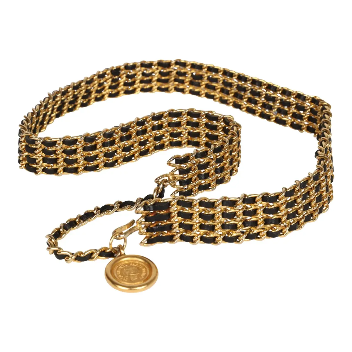 Chanel Vintage Chanel Quadruple Layered Chain Belt Black and Gold Leather & Gold Metal | Thumbnail 5 Chanel Vintage Chanel Quadruple Layered Chain Belt Black and Gold Leather & Gold Metal | Thumbnail 5
