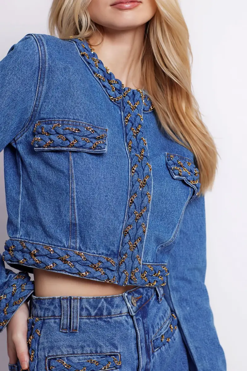 PatBo PREORDER: Braided Denim Cropped Jacket | Thumbnail 2