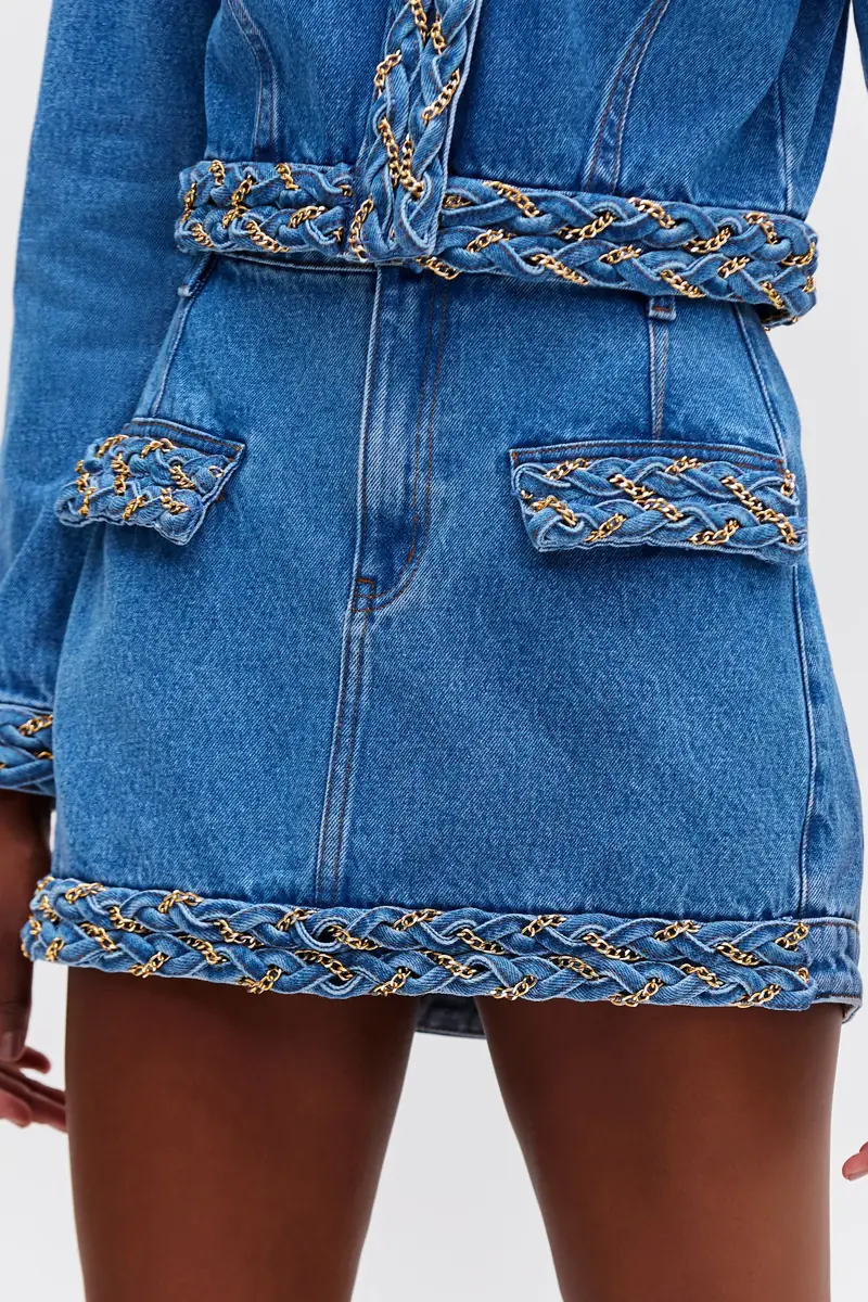 PatBo PREORDER: Braided Denim Mini Skirt | Thumbnail 2 PatBo PREORDER: Braided Denim Mini Skirt | Thumbnail 2