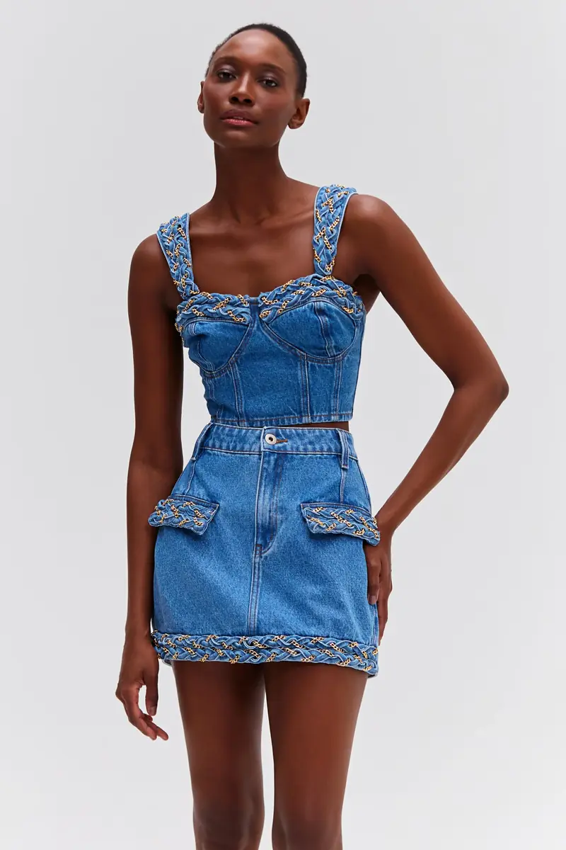 PatBo PREORDER: Braided Denim Mini Skirt | Thumbnail 6 PatBo PREORDER: Braided Denim Mini Skirt | Thumbnail 6