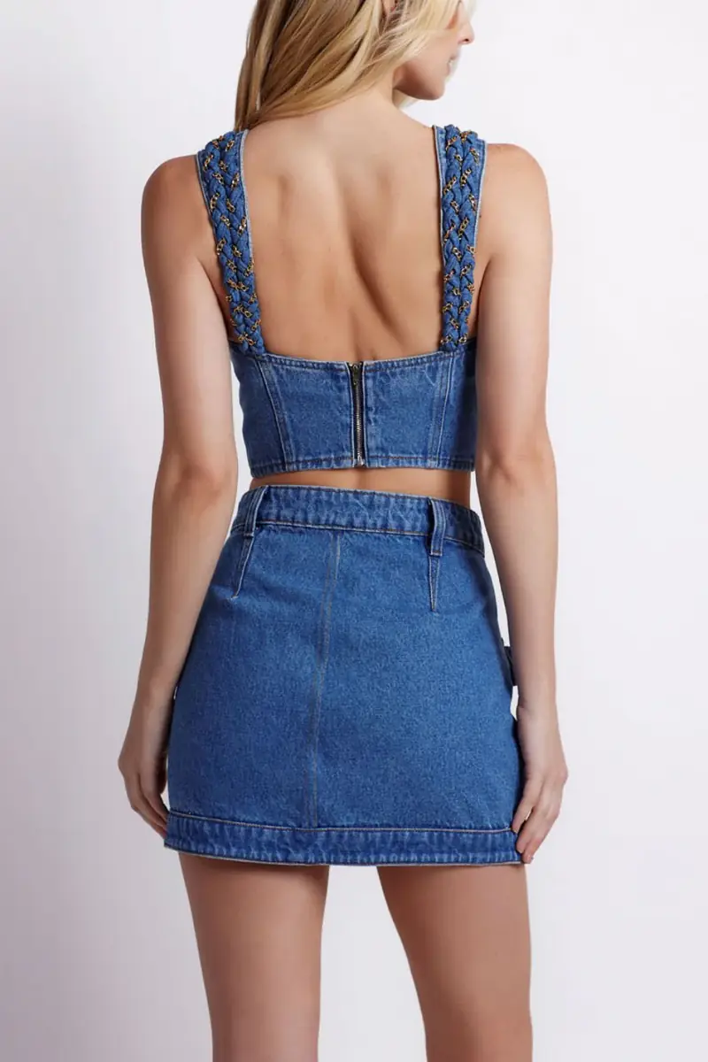 PatBo PREORDER: Braided Denim Mini Skirt | Thumbnail 8 PatBo PREORDER: Braided Denim Mini Skirt | Thumbnail 8