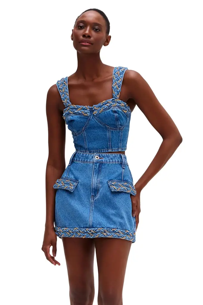 PREORDER: Braided Denim Mini Skirt