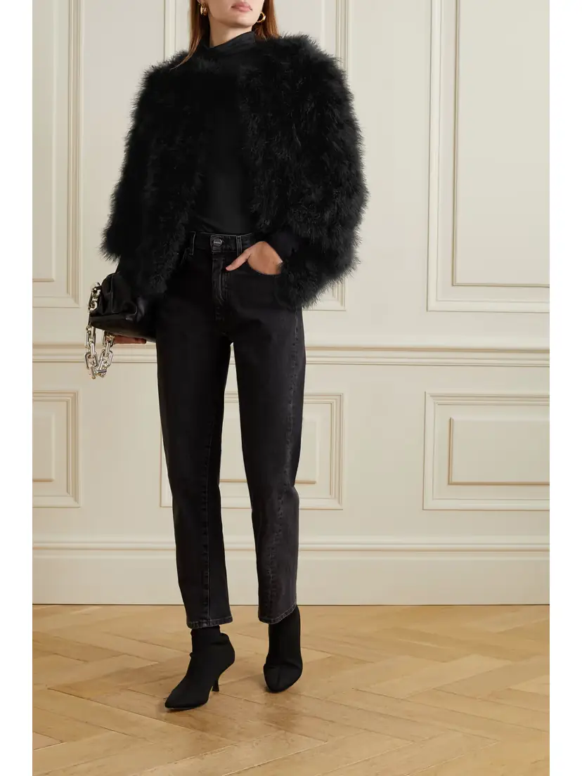 Yves Salomon Cropped Feathered Satin Jacket | Thumbnail 2 Yves Salomon Cropped Feathered Satin Jacket | Thumbnail 2
