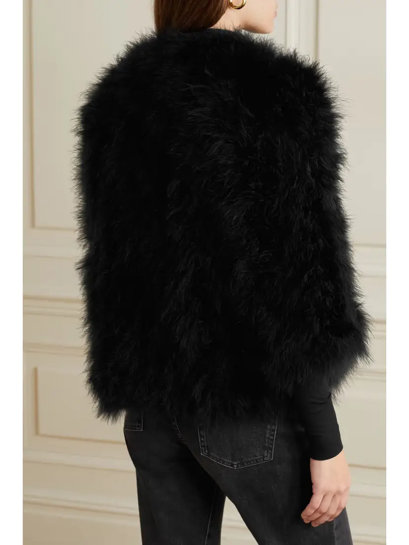 Yves Salomon Cropped Feathered Satin Jacket | Thumbnail 3 Yves Salomon Cropped Feathered Satin Jacket | Thumbnail 3