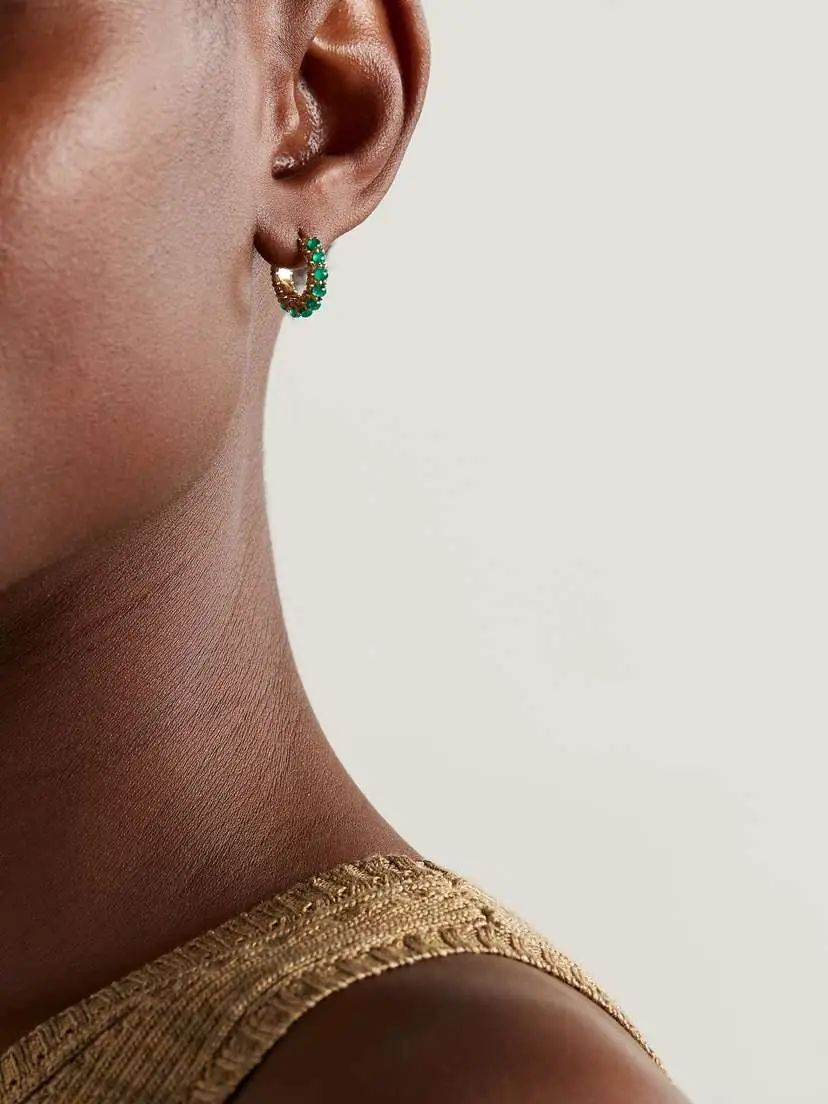Ileana Makri Streamflow 18-karat Gold, Emerald And Diamond Hoop Earrings | Thumbnail 2 Ileana Makri Streamflow 18-karat Gold, Emerald And Diamond Hoop Earrings | Thumbnail 2