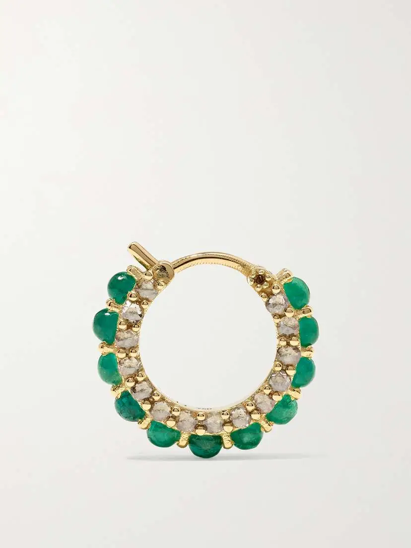 Ileana Makri Streamflow 18-karat Gold, Emerald And Diamond Hoop Earrings | Thumbnail 3 Ileana Makri Streamflow 18-karat Gold, Emerald And Diamond Hoop Earrings | Thumbnail 3