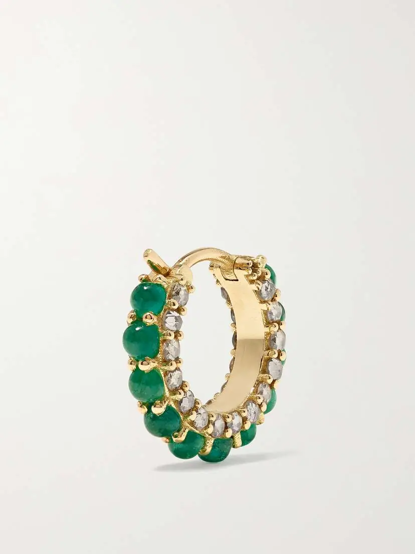 Ileana Makri Streamflow 18-karat Gold, Emerald And Diamond Hoop Earrings | Thumbnail 4 Ileana Makri Streamflow 18-karat Gold, Emerald And Diamond Hoop Earrings | Thumbnail 4
