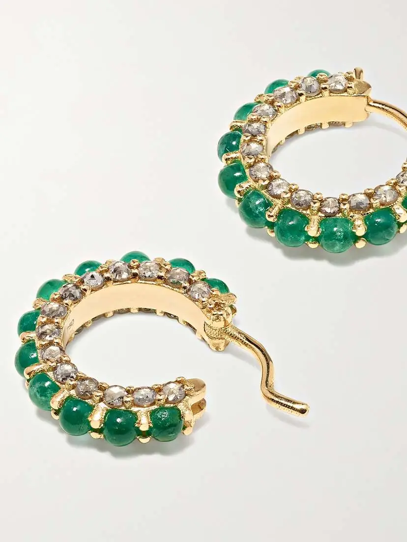Ileana Makri Streamflow 18-karat Gold, Emerald And Diamond Hoop Earrings | Thumbnail 5 Ileana Makri Streamflow 18-karat Gold, Emerald And Diamond Hoop Earrings | Thumbnail 5