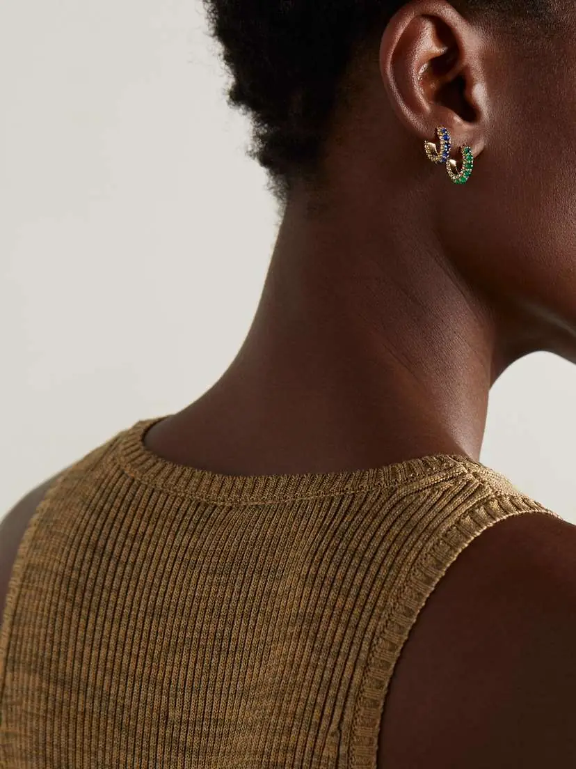 Ileana Makri Streamflow 18-karat Gold, Emerald And Diamond Hoop Earrings | Thumbnail 6 Ileana Makri Streamflow 18-karat Gold, Emerald And Diamond Hoop Earrings | Thumbnail 6