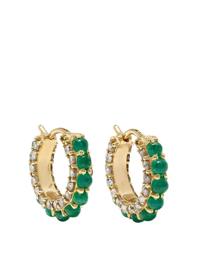 Ileana Makri Streamflow 18-karat Gold, Emerald And Diamond Hoop Earrings