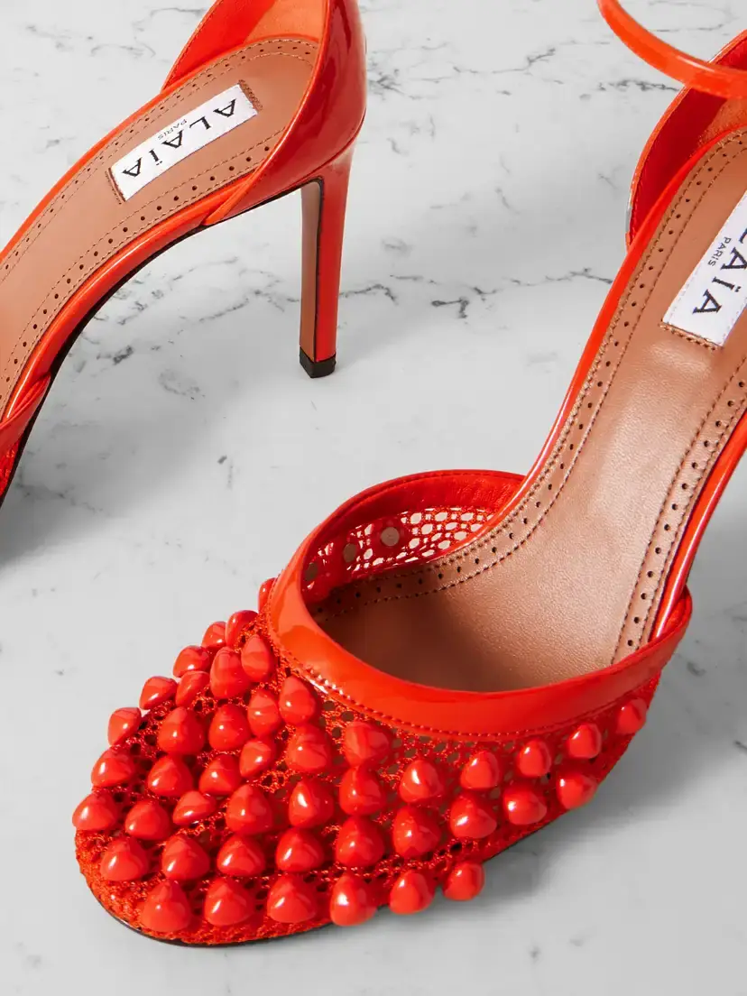 Alaïa 90 Embellished Fishnet And Patent-leather Pumps | Thumbnail 4 Alaïa 90 Embellished Fishnet And Patent-leather Pumps | Thumbnail 4