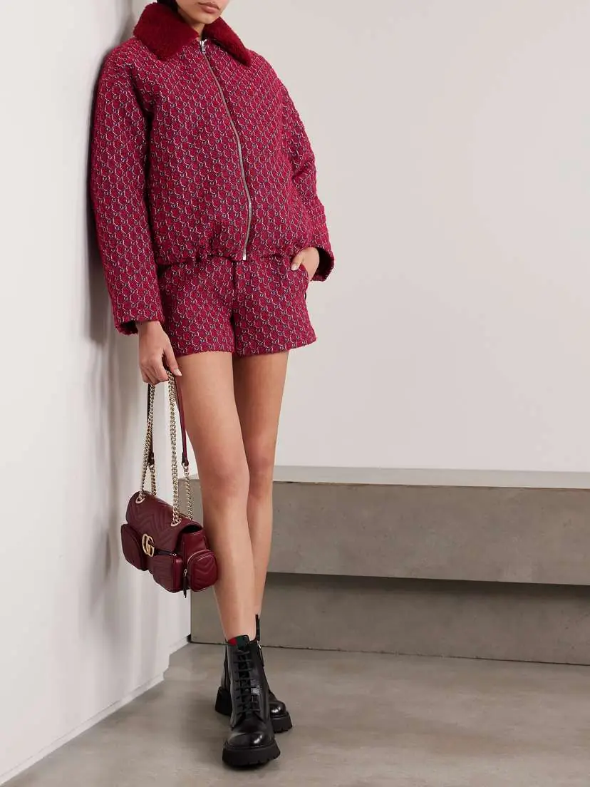 Gucci Shearling-trimmed Jacquard-knit Wool-blend Bouclé Jacket | Thumbnail 2 Gucci Shearling-trimmed Jacquard-knit Wool-blend Bouclé Jacket | Thumbnail 2