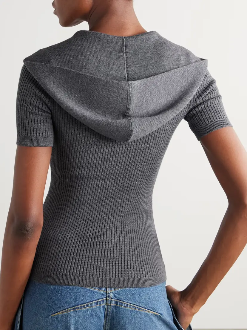Alaïa Ribbed Hooded Wool-blend Polo Top | Thumbnail 3