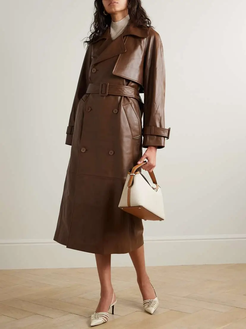 Nour Hammour Henri Belted Double-breasted Leather Trench Coat | Thumbnail 2 Nour Hammour Henri Belted Double-breasted Leather Trench Coat | Thumbnail 2