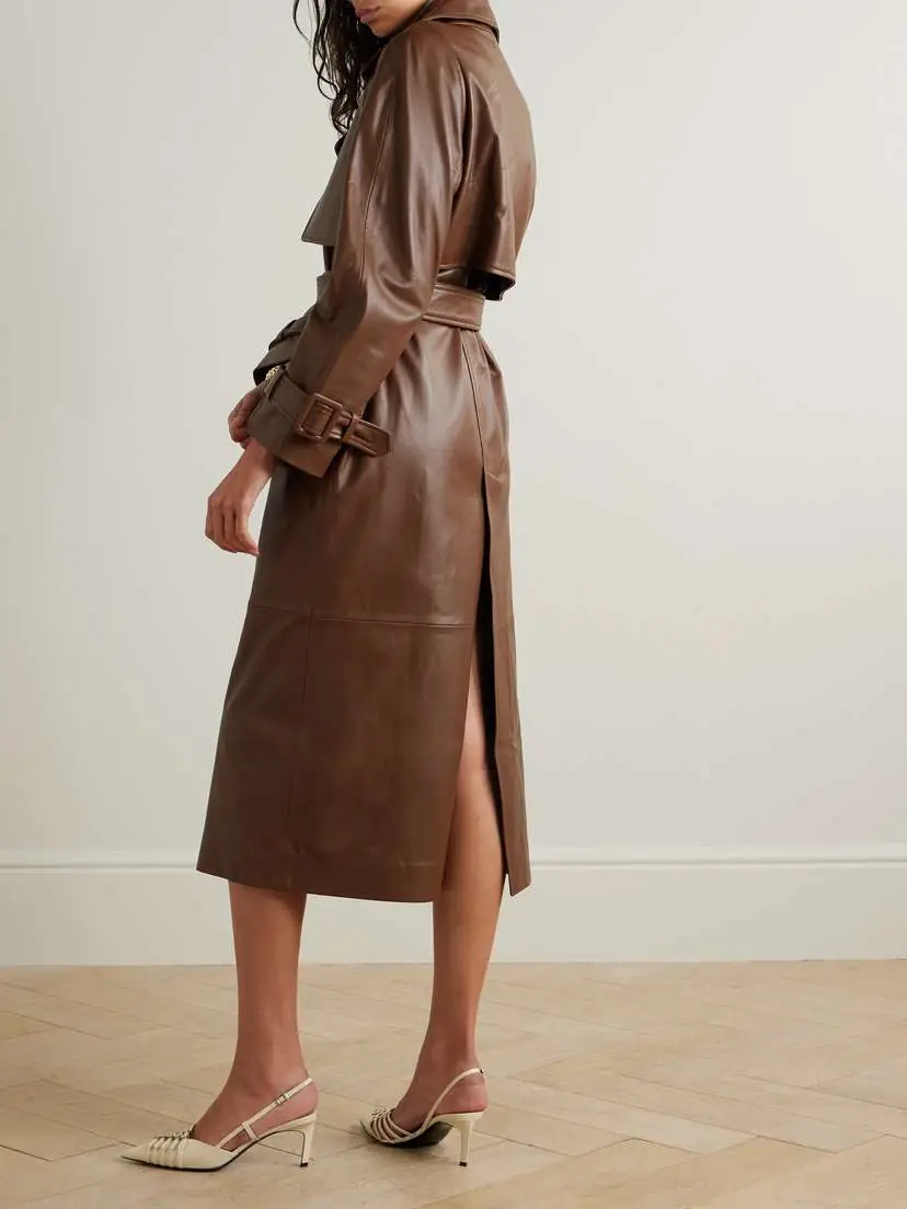 Nour Hammour Henri Belted Double-breasted Leather Trench Coat | Thumbnail 3 Nour Hammour Henri Belted Double-breasted Leather Trench Coat | Thumbnail 3