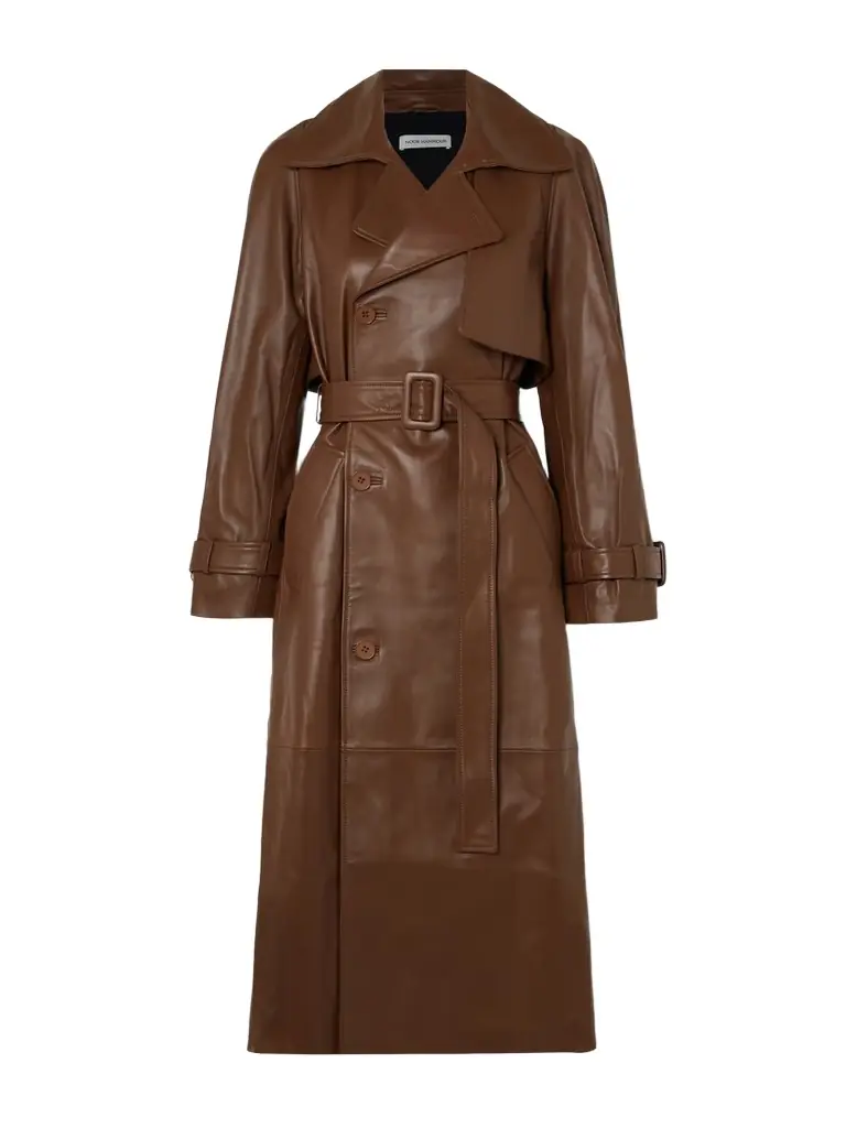 Henri Belted Double-breasted Leather Trench Coat